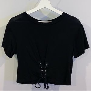 garage black oversized tie tee size XS